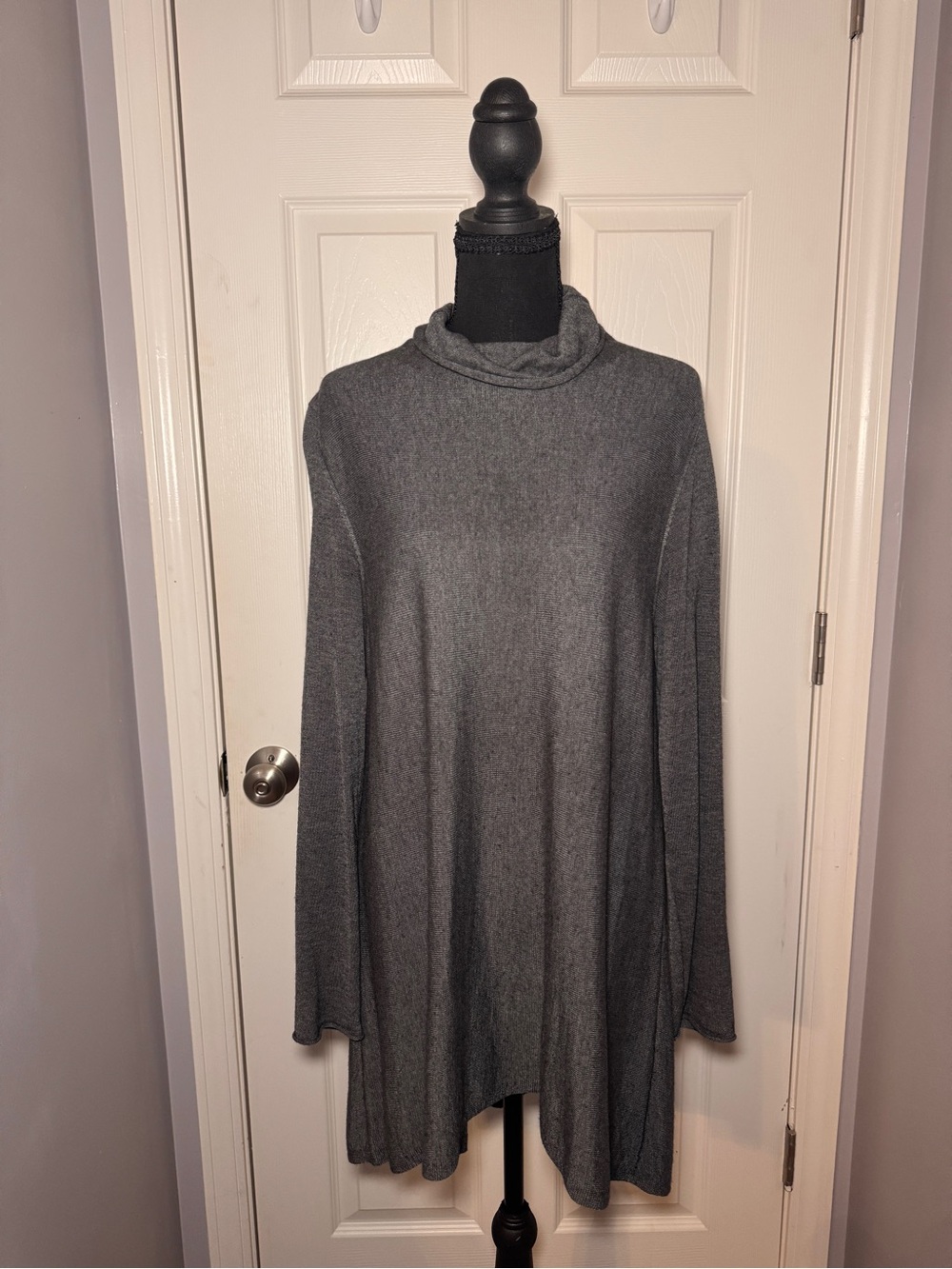 Eileen Fisher Dark Gray Merino Wool Blend Roll Neck Tunic Sweater